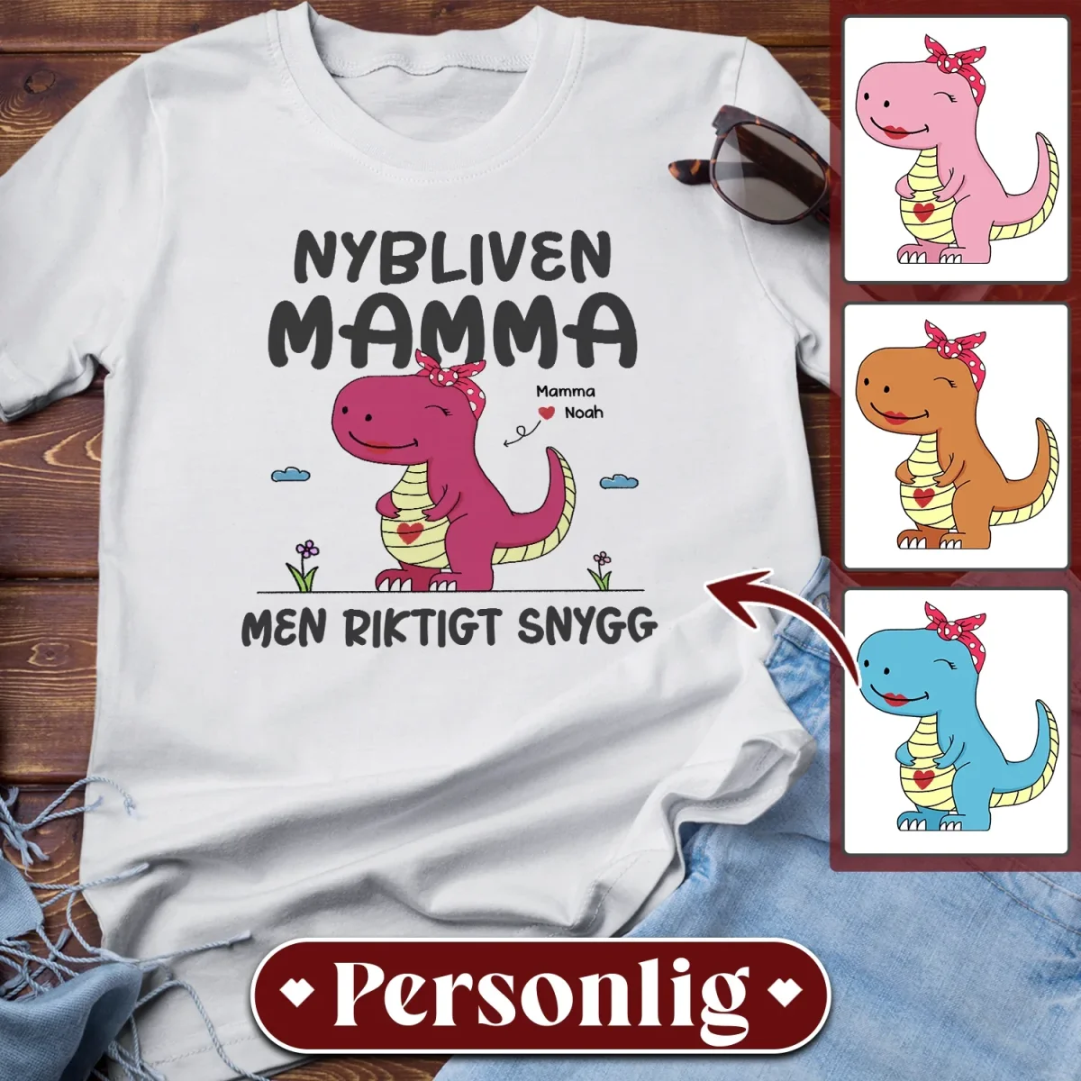 Nybliven Mamma men riktigt snygg Dinosaurie - Personlig T-shirt till Mamma