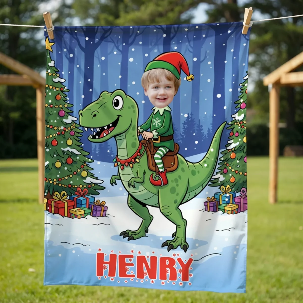 Ridande Dinosaurie - Personlig Jul Filt För Barn - Bild 9