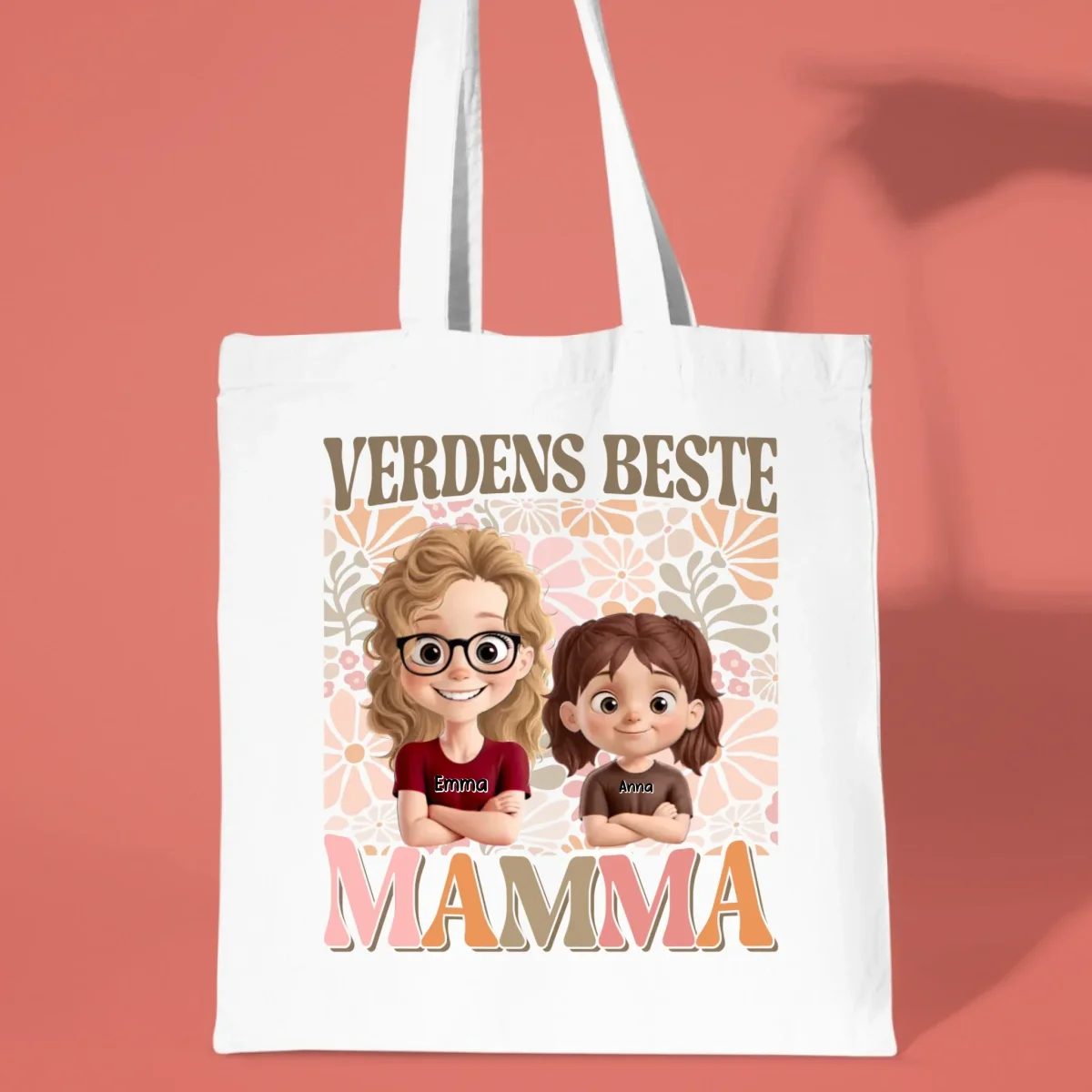 Verdens Beste Mamma (Illustrert Blomsterstil) Personlig Handlenett