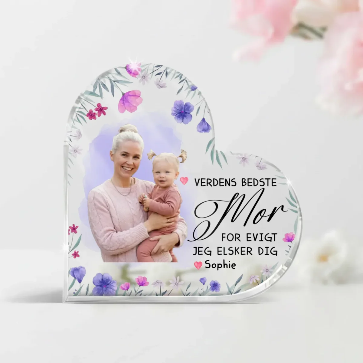 Personlig Borddekoration i Akryl med Foto – Verdens Bedste Mor Gave