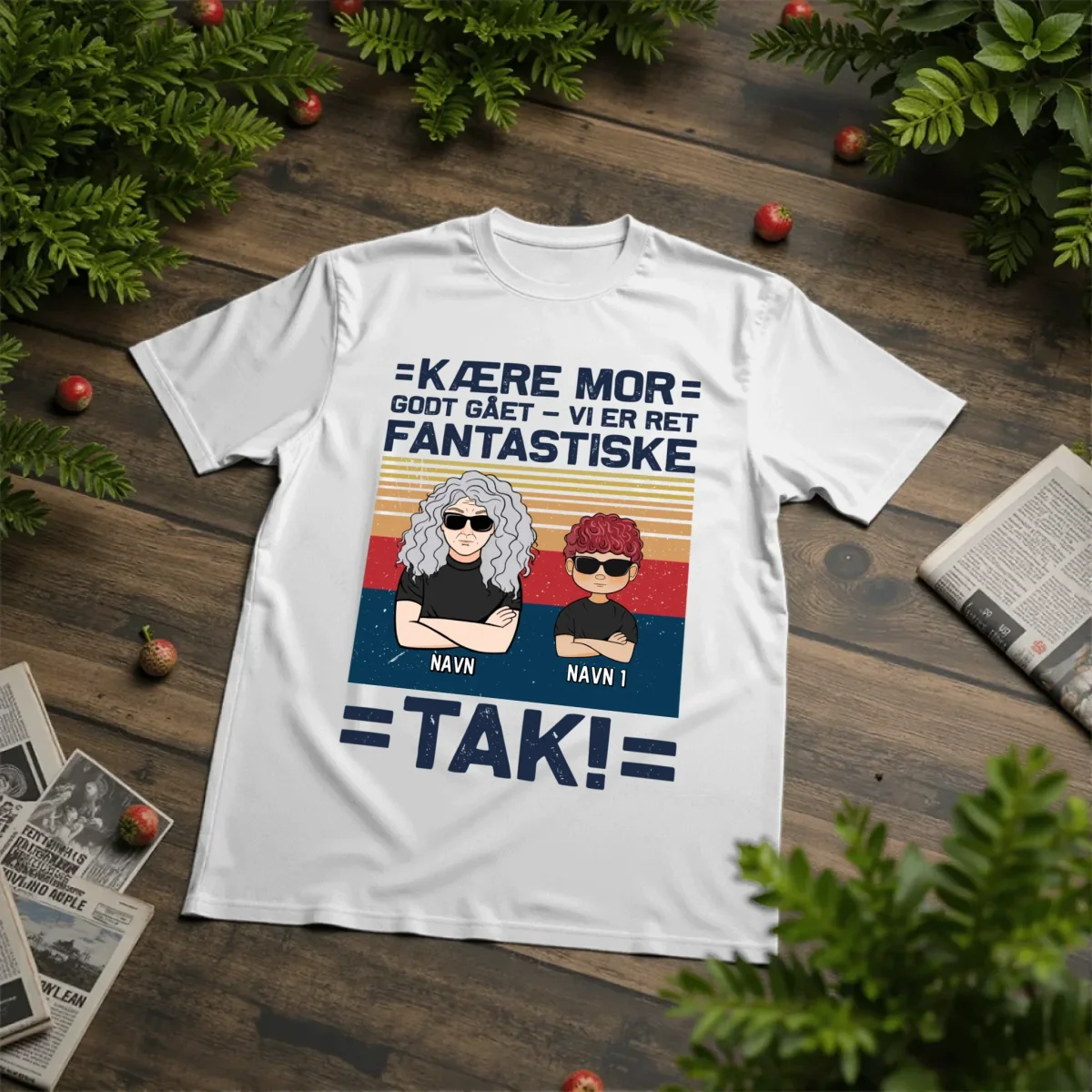 Personlig T-shirt med babyansigt og teksten “Kære Mor Godt gået – vi er ret fantastiske Tak! "