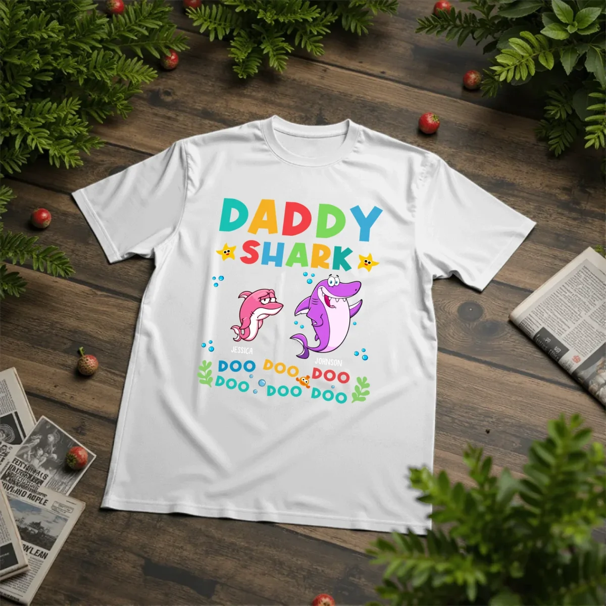 Personlig T-shirt til far med teksten "Daddy Shark" - Bild 4